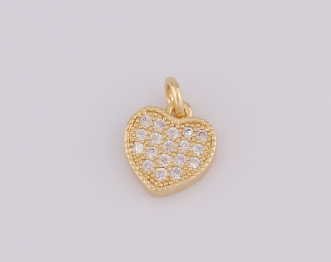1 pcs Gold Heart Pendant,18K Gold Filled CZ Heart Charm,Heart Charm DIY Bracelet Necklace Jewelry Making Findings Supply