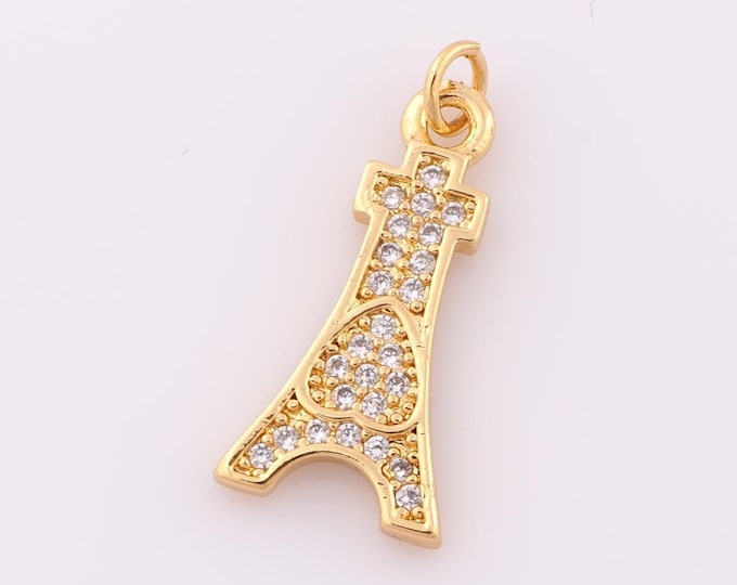 1pcs Gold CZ Eiffel Tower Pendant,18K Gold Filled Eiffel Tower Charm,Eiffel Tower Charm DIY Bracelet Necklace Jewelry Making Findings Supply