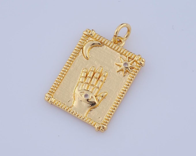 1 pcs Gold CZ Evil Eye Pendant,18K Gold Filled Hand Charm,Star Charm DIY Bracelet Necklace Jewelry Making Findings Supply