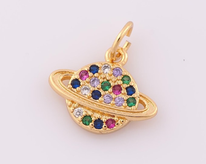 1 pcs Gold CZ Saturn Pendant,18K Gold Filled Saturn Charm,Saturn Charm DIY Bracelet Necklace Jewelry Making Findings Supply