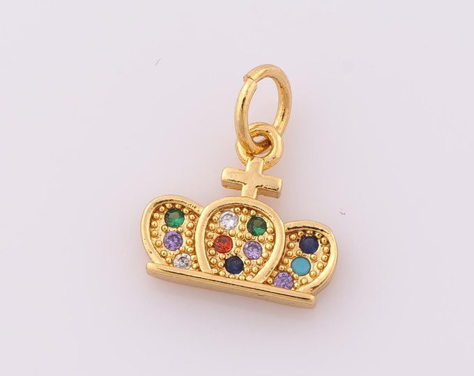 1 pcs Gold CZ Crown Pendant,18K Gold Filled Crown Charm,Crown Charm DIY Bracelet Necklace Jewelry Making Findings Supply