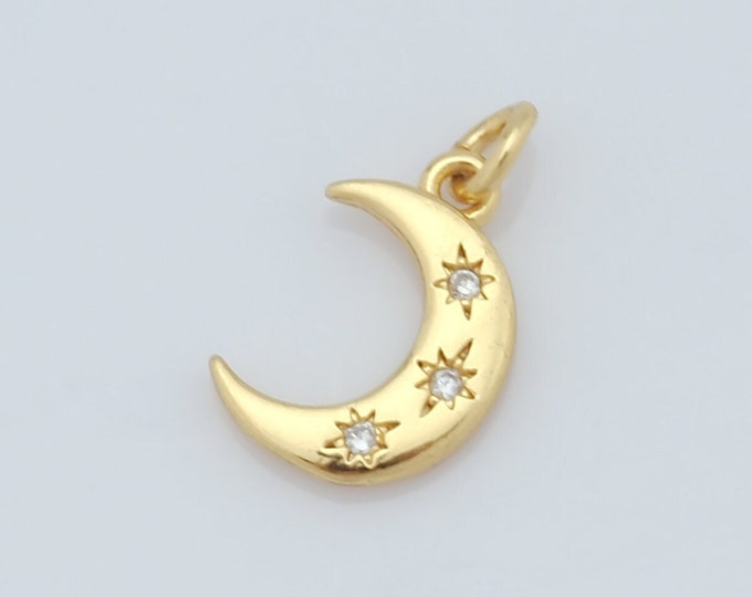 1pcs Gold Moon Pendant,18K Gold Filled CZ Star Charms,Moon Charms DIY Bracelet Necklace Jewelry Making Findings Supply