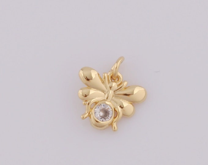 5 pcs Gold CZ Bee Pendant,18K Gold Filled Bee Charms,Bee Charms DIY Bracelet Necklace Jewelry Making Findings Supply