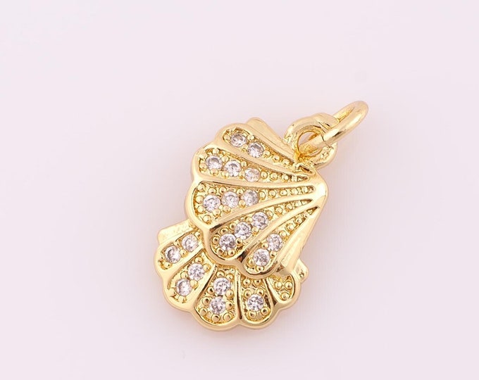 1 pcs Gold CZ Shell Pendant,18K Gold Filled Shell Charm,Shell Charm DIY Bracelet Necklace Jewelry Making Findings Supply