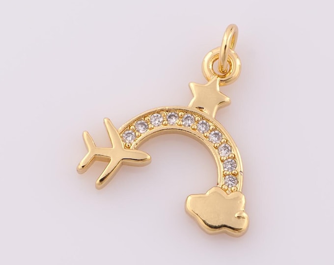 1 pcs Gold CZ Rainbow Pendant,18K Gold Filled Airplane Charm,Star Charm DIY Bracelet Necklace Jewelry Making Findings Supply