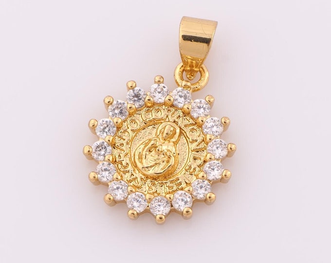 1 pcs Gold CZ CORAZQNDEJESUSSAGRADO Pendant,18K Gold Filled Christian Charm,DIY Bracelet Necklace Jewelry Making Findings Supply