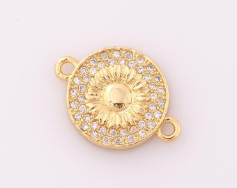 1 pcs Gold CZ Sunflower Connector,18K Gold Filled Sunflower Connector,DIY Bracelet Necklace Jewelry Making Findings Supply