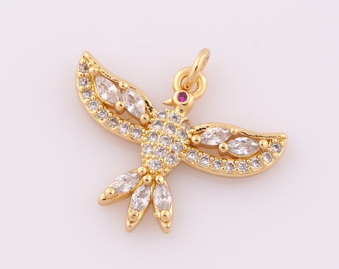 1 pcs Gold CZ Bird Pendant,18K Gold Filled Bird Charm,Bird Charm DIY Bracelet Necklace Jewelry Making Findings Supply