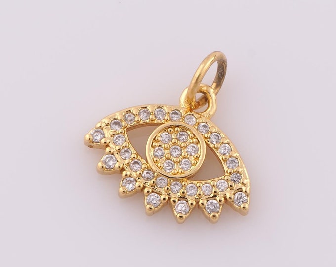 1 pcs Gold CZ Evil Eye Pendant,18K Gold Filled Devil Eye Charm,Eye Charm DIY Bracelet Necklace Jewelry Making Findings Supply