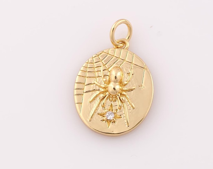 1 pcs Gold CZ Spider Pendant,18K Gold Filled Spider Charm,Spider Charm DIY Bracelet Necklace Jewelry Making Findings Supply