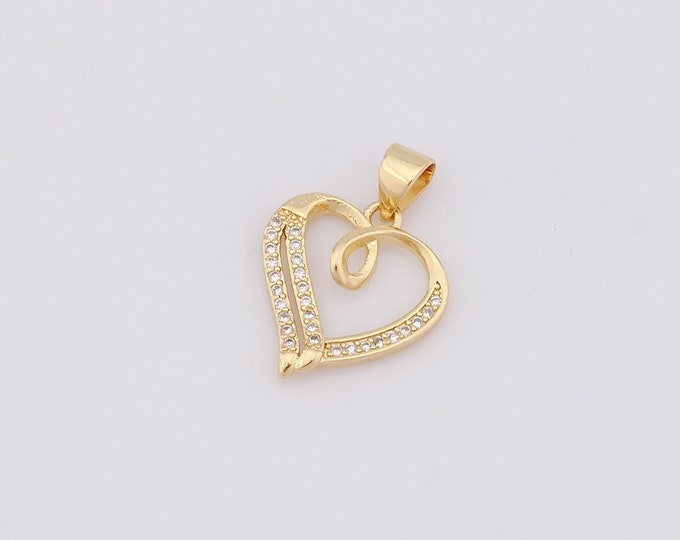 1 pcs Gold Heart Pendant,18K Gold Filled CZ Heart Charm,Heart Charm DIY Bracelet Necklace Jewelry Making Findings Supply