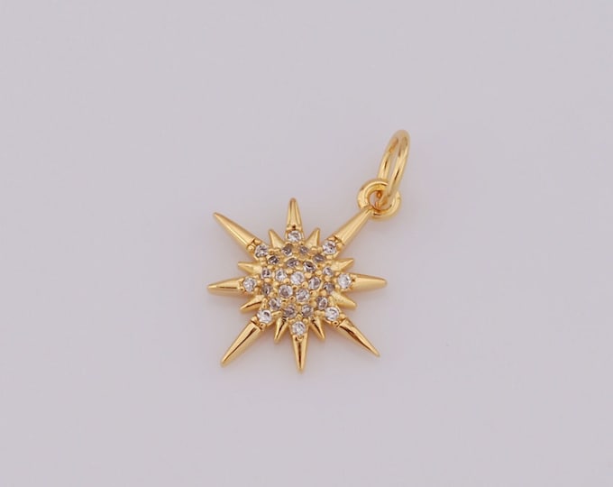 1 pcs Gold CZ Sun Pendant,18K Gold Filled Sun Charm,Sun Charm DIY Bracelet Necklace Jewelry Making Findings Supply
