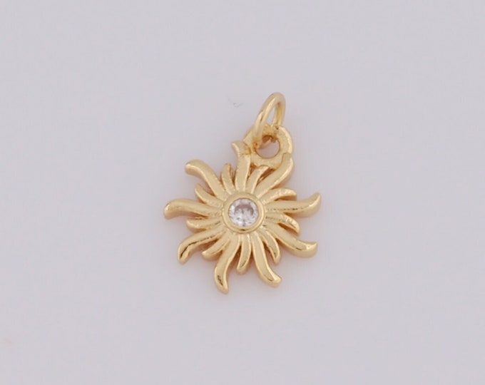 5 pcs Gold Sun Pendant,18K Gold Filled CZ Sun Charms,Sun Charms DIY Bracelet Necklace Jewelry Making Findings Supply
