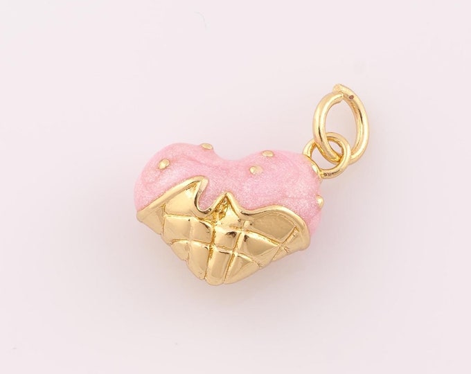1 pcs Gold Ice Cream Pendant,18K Gold Filled Heart Charm,Ice Cream Charm DIY Bracelet Necklace Jewelry Making Findings Supply