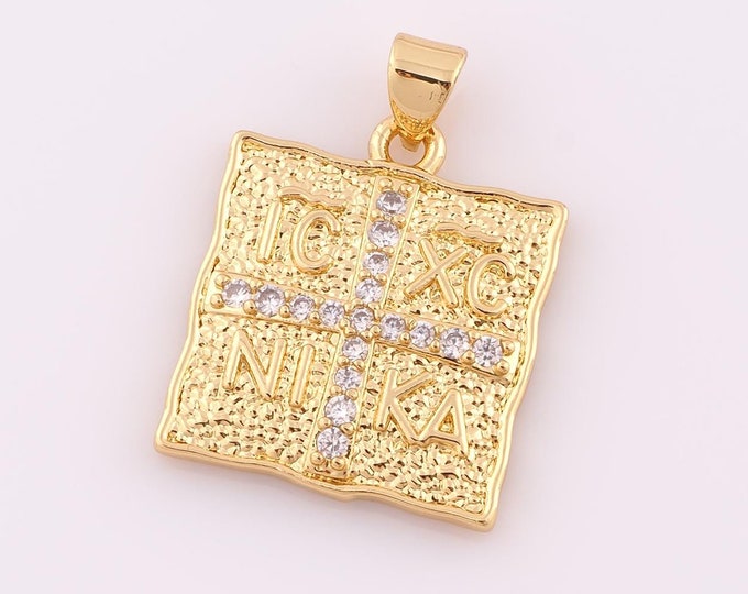 1 pcs Gold CZ Orthodox Cross Pendant,18K Gold Filled ICXCNIKA Charm,Christian Charm DIY Bracelet Necklace Jewelry Making Findings Supply