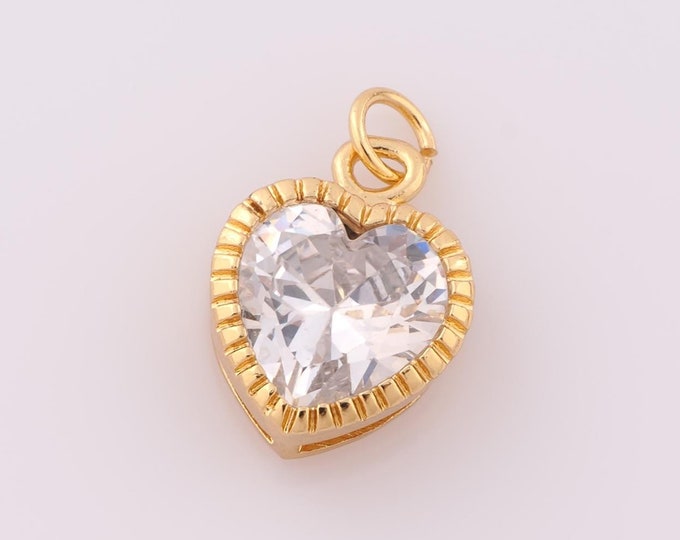 1 pcs Gold CZ Heart Pendant,18K Gold Filled Heart Charm,Heart Charm DIY Bracelet Necklace Jewelry Making Findings Supply