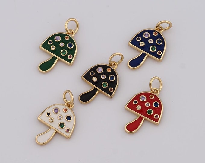 1 pcs Gold CZ Mushroom Pendant,18K Gold Filled Mushroom Charm,Mushroom Charm DIY Bracelet Necklace Jewelry Making Findings Supply