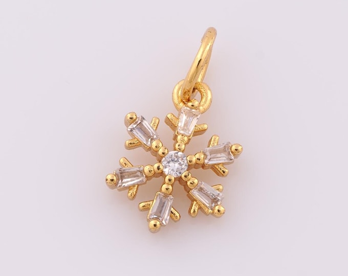 1 pcs Gold CZ Snowflake Pendant,18K Gold Filled Snowflake Charm,Snowflake Charm DIY Bracelet Necklace Jewelry Making Findings Supply