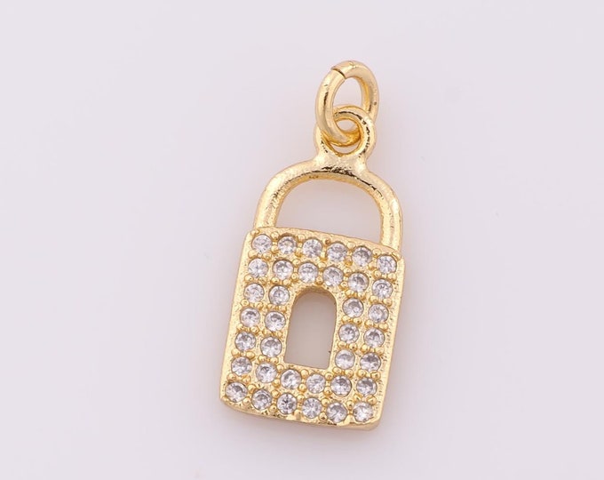 1 pcs Gold CZ Lock Pendant,18K Gold Filled Lock Charm,Lock Charm DIY Bracelet Necklace Jewelry Making Findings Supply