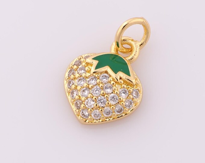 1 pcs Gold CZ Strawberry Pendant,18K Gold Filled Fruit Charm,Strawberry Charm DIY Bracelet Necklace Jewelry Making Findings Supply