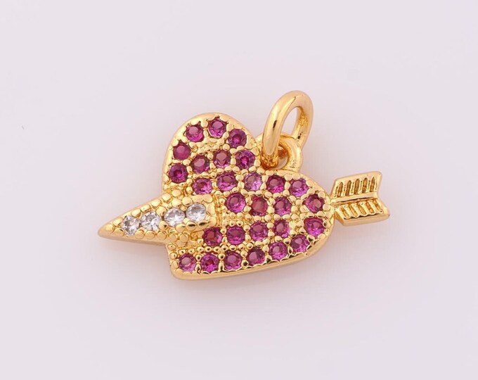 1 pcs Gold CZ Heart Pendant,18K Gold Filled Arrow Charm,Heart Charm DIY Bracelet Necklace Jewelry Making Findings Supply