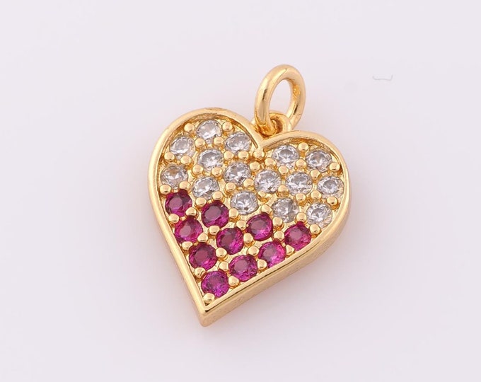 1 pcs Gold CZ Heart Pendant,18K Gold Filled Heart Charm,Heart Charm DIY Bracelet Necklace Jewelry Making Findings Supply