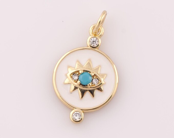 1 pcs Gold CZ Evil Eye Pendant,18K Gold Filled Evil Eye Charm,Eye Charm DIY Bracelet Necklace Jewelry Making Findings Supply