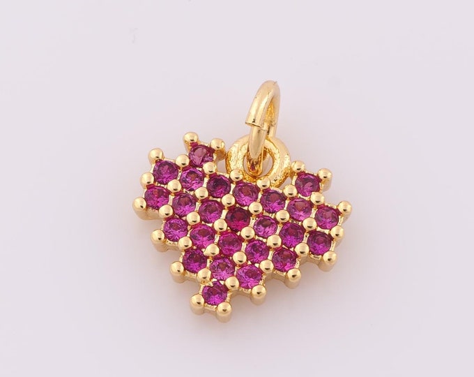 1 pcs Gold CZ Heart Pendant,18K Gold Filled Heart Charm,Heart Charm DIY Bracelet Necklace Jewelry Making Findings Supply