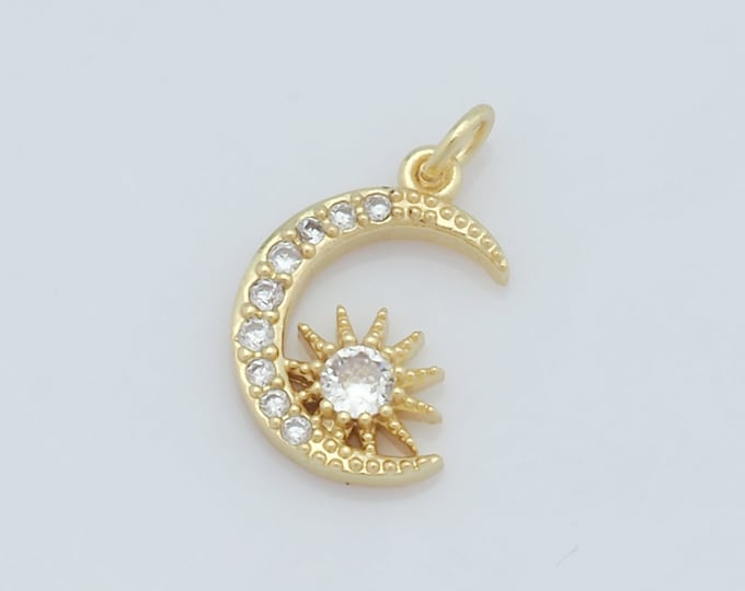1 pcs Gold Moon Pendant,18K Gold Filled CZ Sun Charms,Moon Charms DIY Bracelet Necklace Jewelry Making Findings Supply