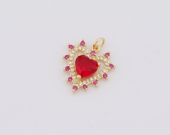 1 pcs Gold Heart Pendant,18K Gold Filled CZ Heart Charm,Heart Charm DIY Bracelet Necklace Jewelry Making Findings Supply