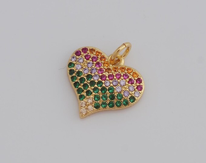 1 pcs Gold CZ Heart Pendant,18K Gold Filled Heart Charm,Heart Charm DIY Bracelet Necklace Jewelry Making Findings Supply