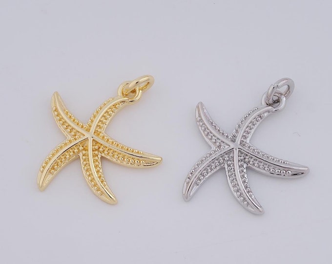1 pcs Gold Starfish Pendant,18K Gold Filled Starfish Charm,Starfish Charm DIY Bracelet Necklace Jewelry Making Findings Supply