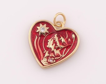 1 pcs Gold CZ Heart Pendant,18K Gold Filled Star Charm,Girl Charm DIY Bracelet Necklace Jewelry Making Findings Supply