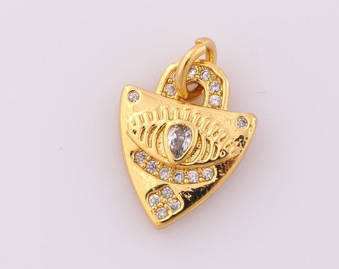 1 pcs Gold CZ Triangle Pendant,18K Gold Filled Evil Eye Charm,Devil Eye Charm DIY Bracelet Necklace Jewelry Making Findings Supply