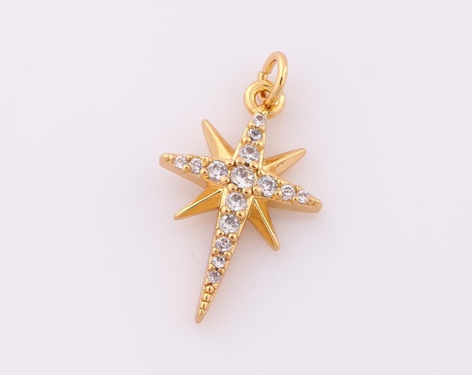 1 pcs Gold CZ Polaris Pendant,18K Gold Filled North Star Charm,Polaris Charm DIY Bracelet Necklace Jewelry Making Findings Supply