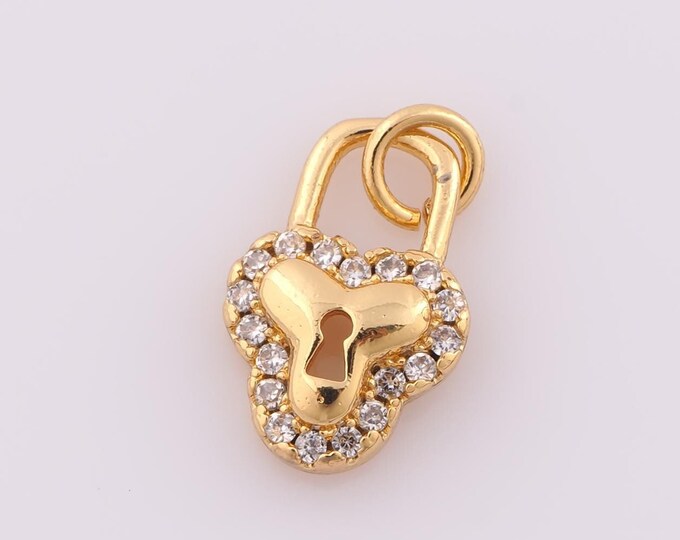 1 pcs Gold CZ Lock Pendant,18K Gold Filled Lock Charm,Lock Charm DIY Bracelet Necklace Jewelry Making Findings Supply