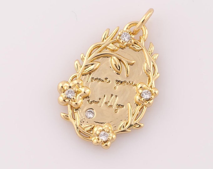 1 pcs Gold CZ Flower Pendant,18K Gold Filled Leaf Charm,Flower Charm DIY Bracelet Necklace Jewelry Making Findings Supply