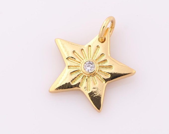 1 pcs Gold CZ Star Pendant,18K Gold Filled Star Charm,Star Charm DIY Bracelet Necklace Jewelry Making Findings Supply