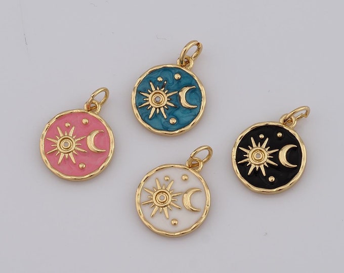 1 pcs Gold Sun Pendant,18K Gold Filled Moon Charm,Sun Charm DIY Bracelet Necklace Jewelry Making Findings Supply