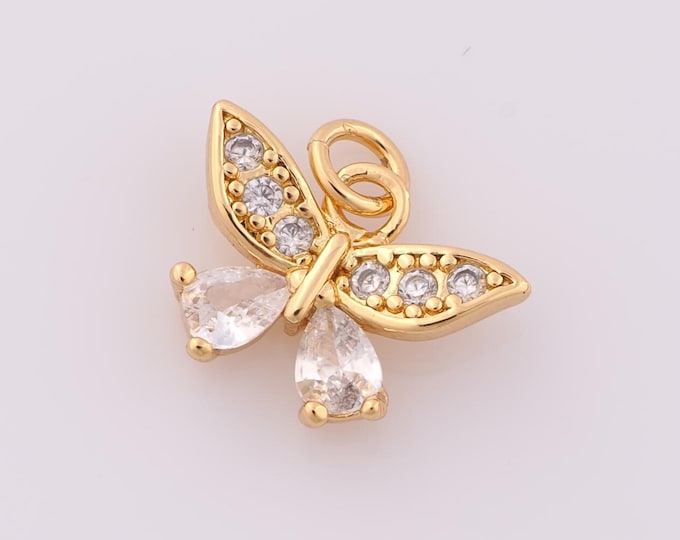1 pcs Gold CZ Bow Pendant,18K Gold Filled Bow Charm,Bow Charm DIY Bracelet Necklace Jewelry Making Findings Supply