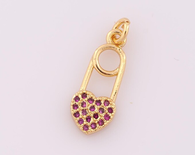 1 pcs Gold CZ Heart Pendant,18K Gold Filled Lock Charm,Heart Charm DIY Bracelet Necklace Jewelry Making Findings Supply