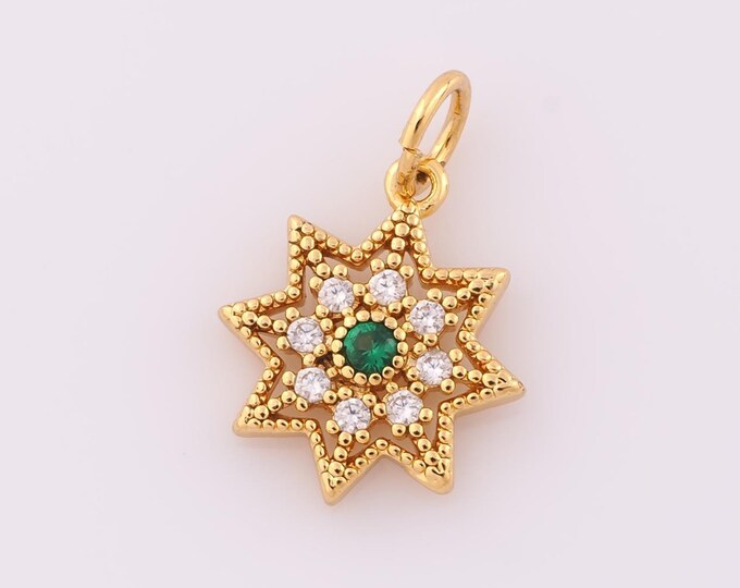 1 pcs Gold CZ Flower Pendant,18K Gold Filled Flower Charm,Flower Charm DIY Bracelet Necklace Jewelry Making Findings Supply