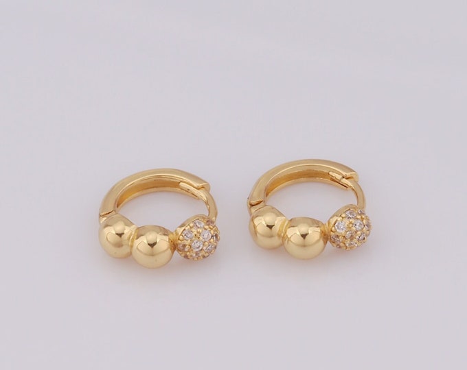 1 pair Gold CZ Ball Earrings,18K Gold Filled CZ Huggie Hoop Earrings,Hoop Earrings,Hypoallergenic Huggie Hoop,Gift for Her