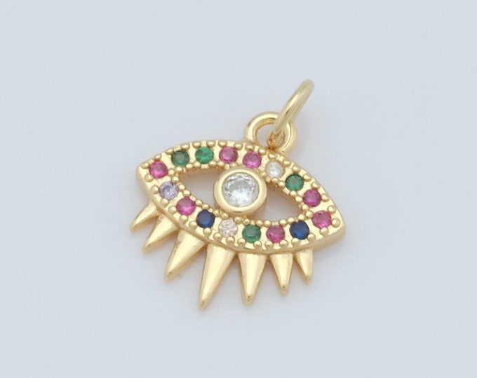 1 pcs Gold CZ Evil Eye Pendant,18K Gold Filled Eye Charms,Eye Charms DIY Bracelet Necklace Jewelry Making Findings Supply