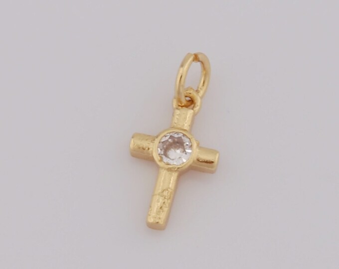 5 pcs Gold Cross Pendant,18K Gold Filled Religion Charms,CZ Christian Charms DIY Bracelet Necklace Jewelry Making Findings Supply