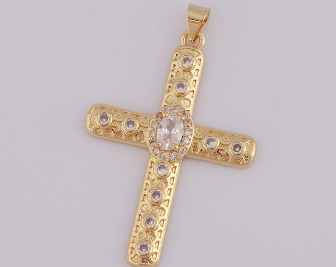 1 pcs Gold Cross Pendant,18K Gold Filled CZ Religion Charm,Christian Charm DIY Bracelet Necklace Jewelry Making Findings Supply