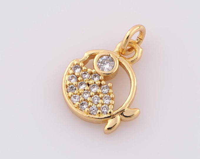 1 pcs Gold CZ Fish Pendant,18K Gold Filled Fish Charm,Fish Charm DIY Bracelet Necklace Jewelry Making Findings Supply