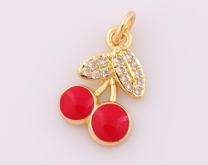 1 pcs Gold CZ Cherry Pendant,18K Gold Filled Cherry Charm,Cherry Charm DIY Bracelet Necklace Jewelry Making Findings Supply
