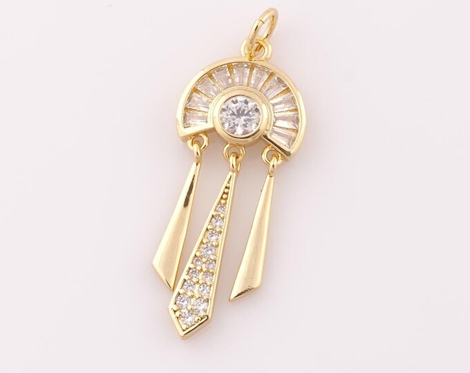 1 pcs Gold CZ Fan Pendant,18K Gold Filled Round Charm,Geometric Charm DIY Bracelet Necklace Jewelry Making Findings Supply