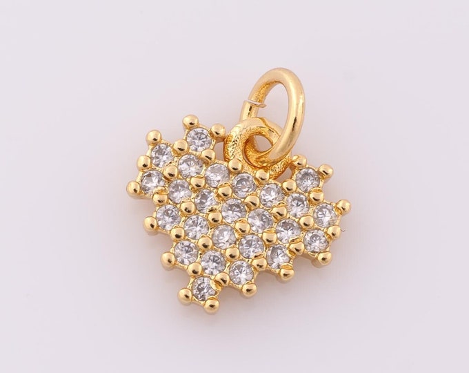 1 pcs Gold CZ Heart Pendant,18K Gold Filled Heart Charm,Heart Charm DIY Bracelet Necklace Jewelry Making Findings Supply